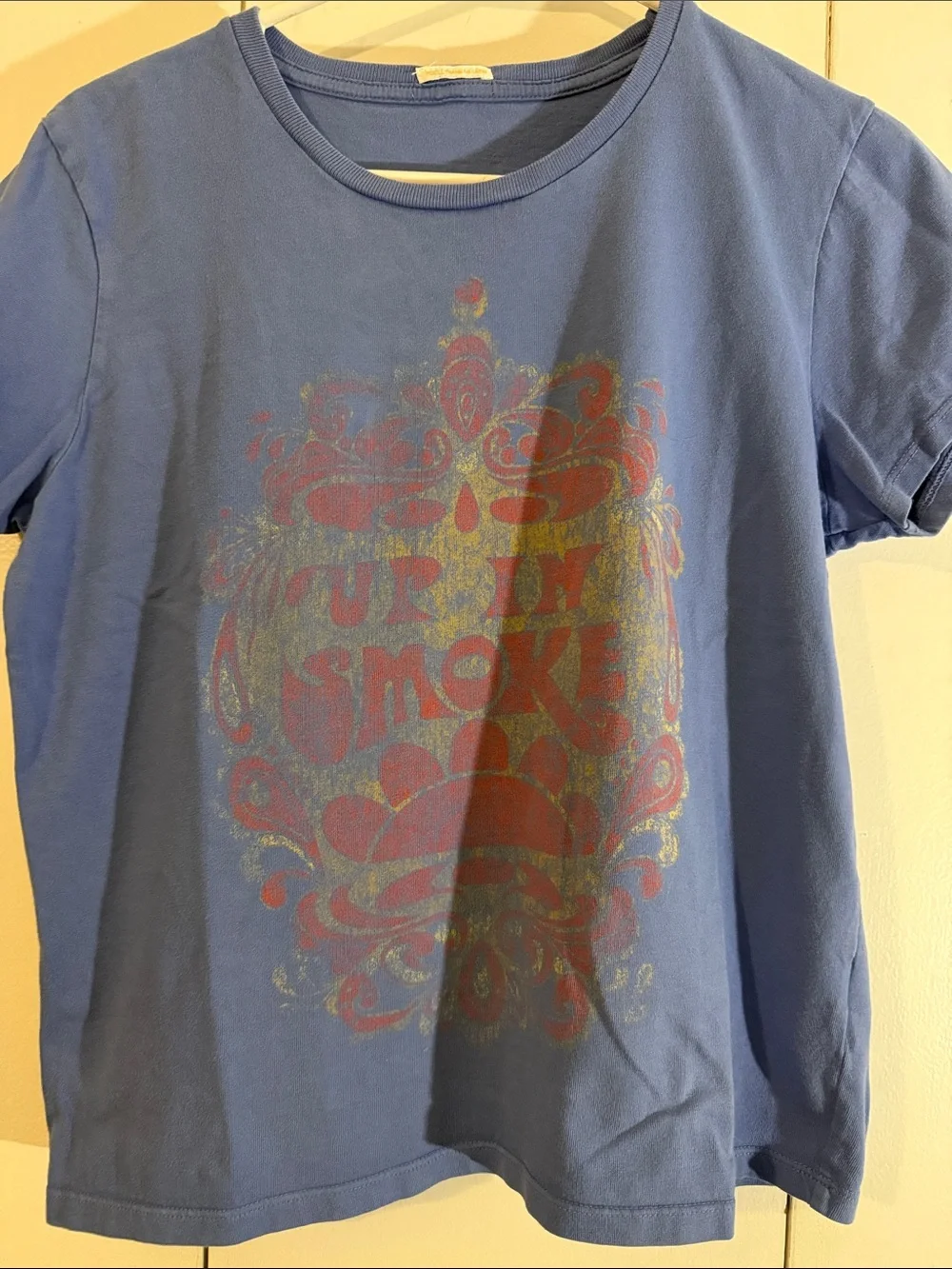 MOTHER  Blue Graphic Tee with UP IN SMOKE Print